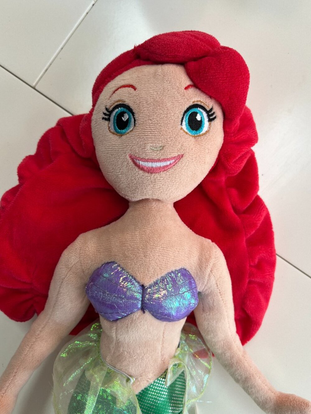 DISNEY Princess Ariel Plush Doll Little Mermaid Embroidered Face Mermaid Tail